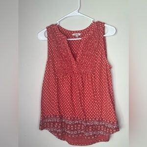 Lucky Brand Coral V-neck Sleeveless Boho Top Shirred Womens Medium cotton